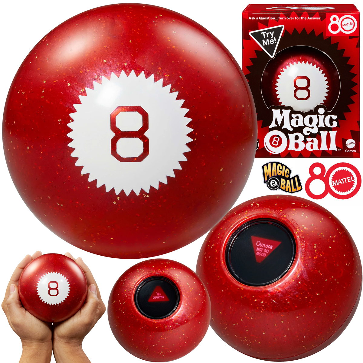 Bola Mágica Mattel 80 Anos Magic 8 Ball em Vermelho-Rubi