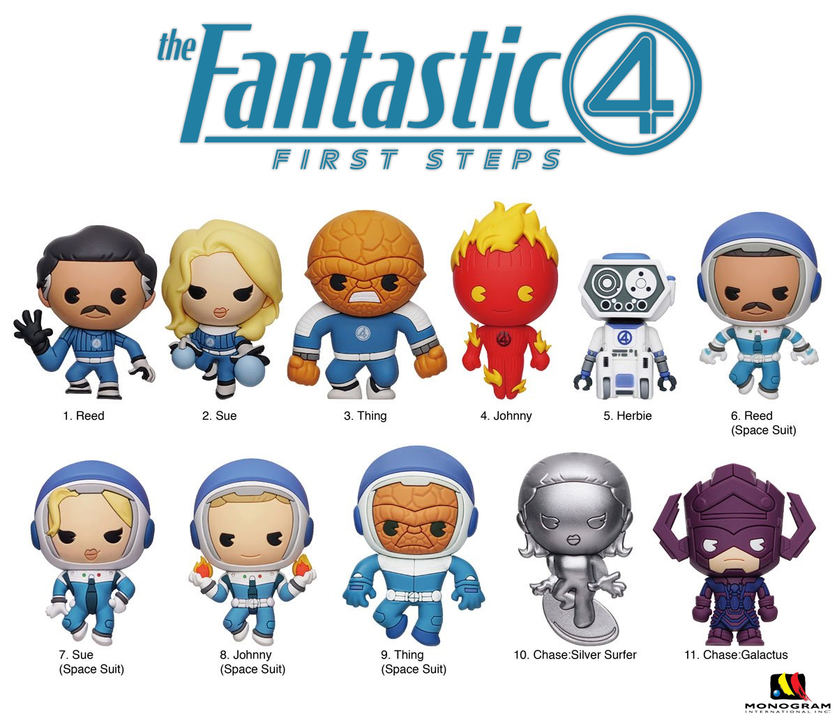 Chaveiros Quarteto Fantástico: Primeiros Passos 3D Figural Bag Clips (Marvel)