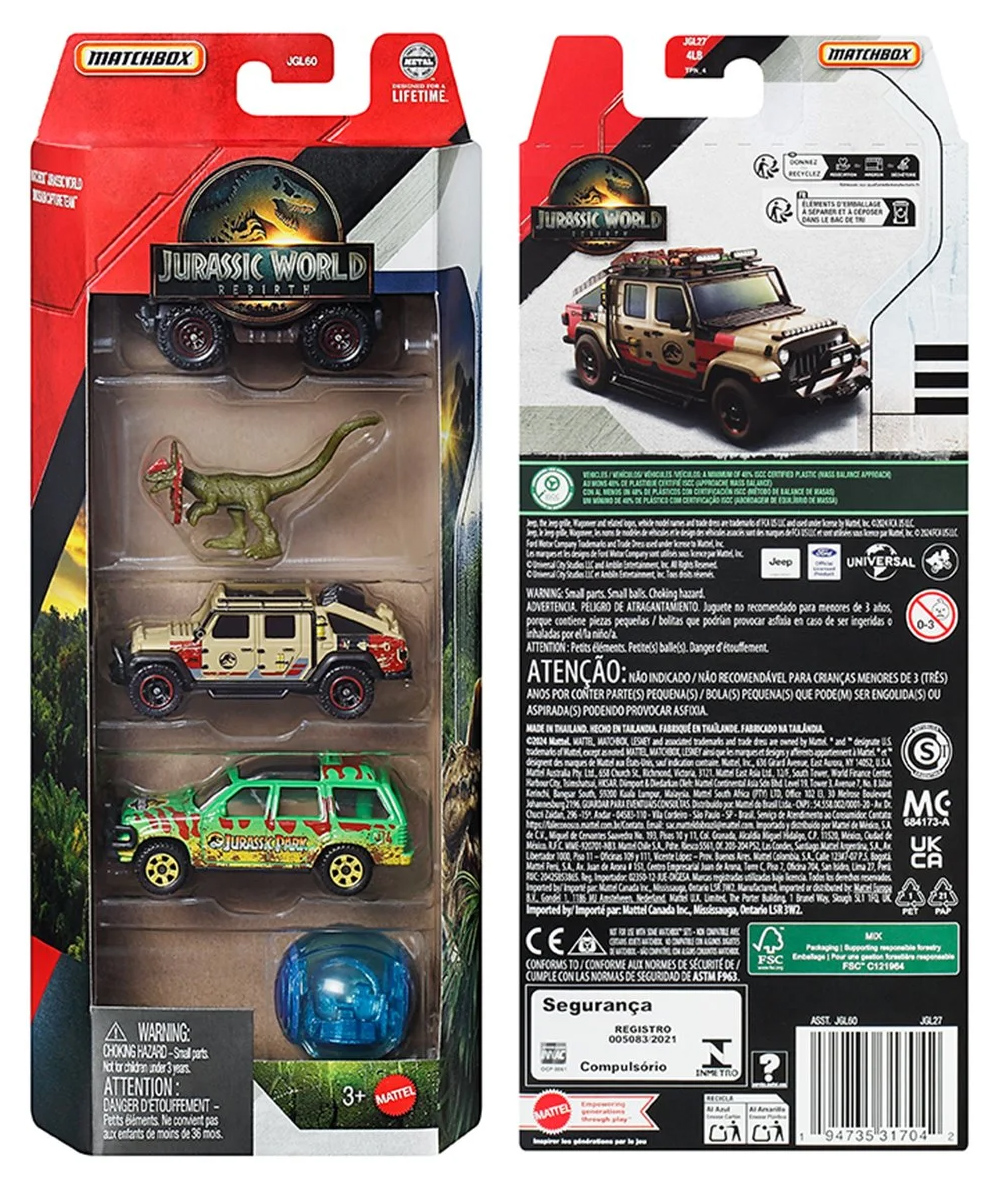 Carrinhos Matchbox Jurassic World: Recomeço em Escala 1:64