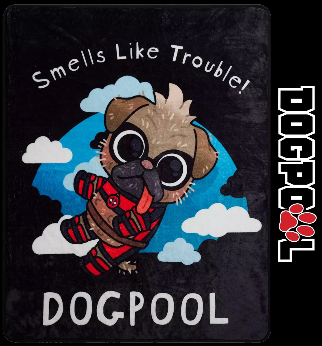 Cobertor de Lance Super-Cão Dogpool “Smells Like Trouble” (Deadpool Marvel)