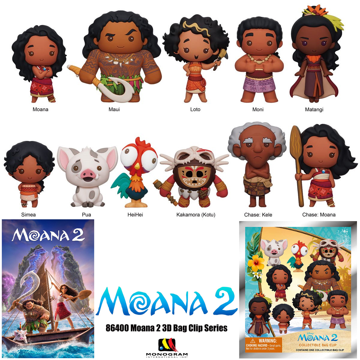Chaveiros Moana 2 Disney 3D Figural Bag Clips