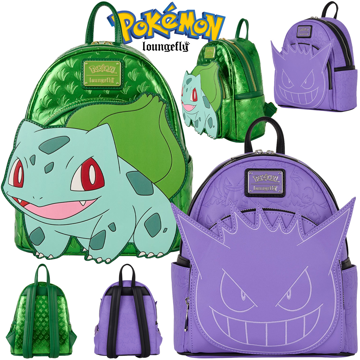 Mini-Mochilas Pokémon: Bulbasaur (Metálico) e Gengar (Fosforescente)