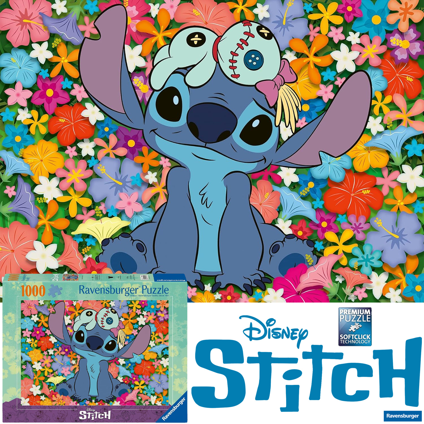 Quebra-Cabeça Stitch e Xepa com Flores Exuberantes e Coloridas (Ravensburger)