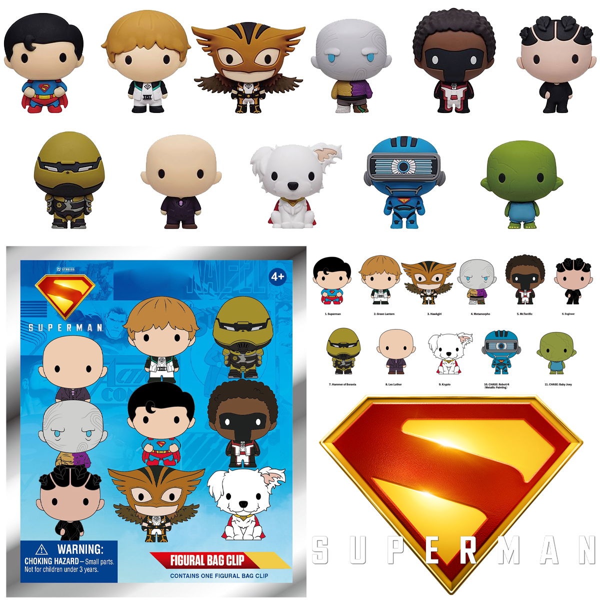 Chaveiros do Filme Superman (2025) 3D Figural Bag Clips