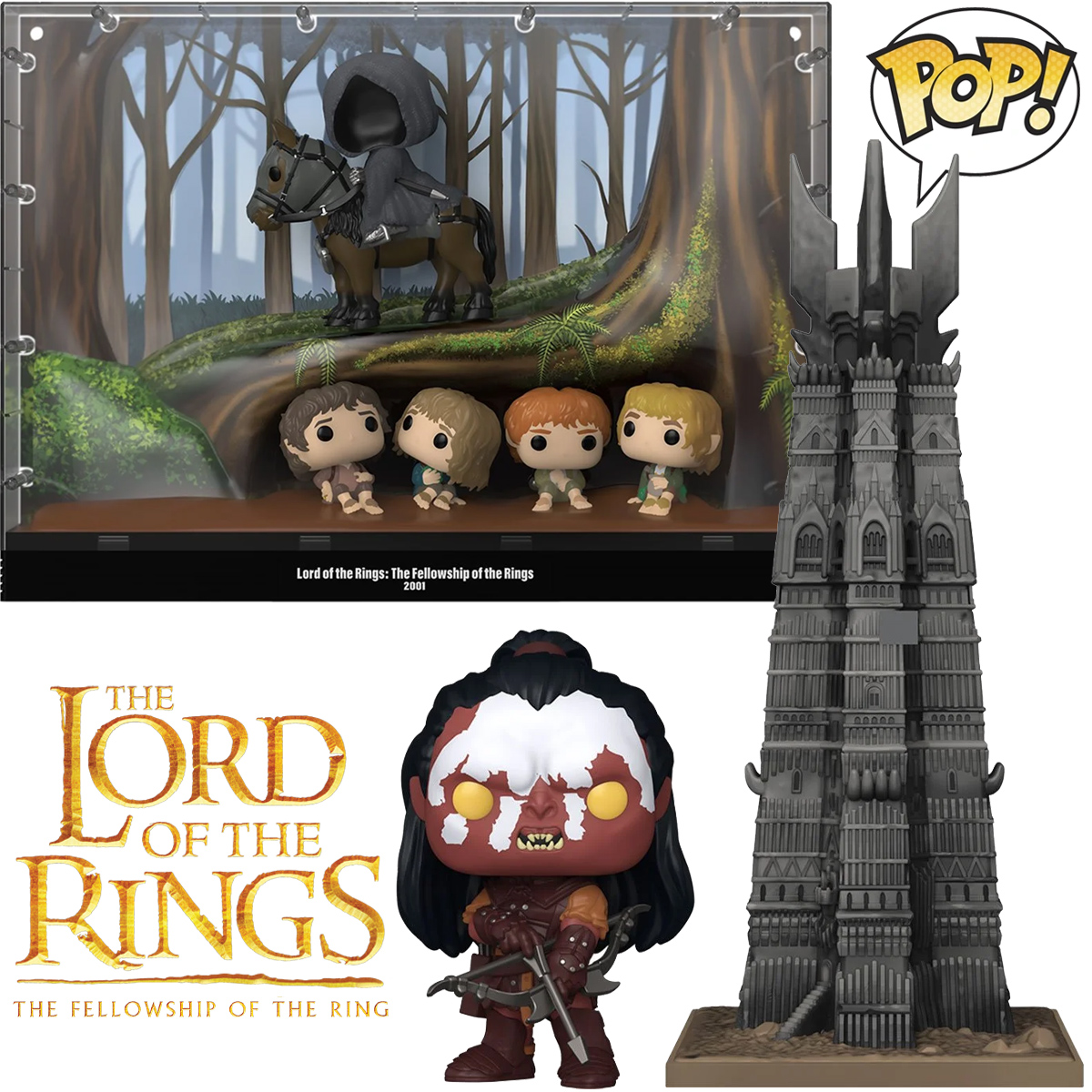 A Sociedade do Anel: Hobbits e Nazgûl Pop! Moment e Lurtz com a Torre Orthanc Pop! Town (O Senhor dos Anéis)