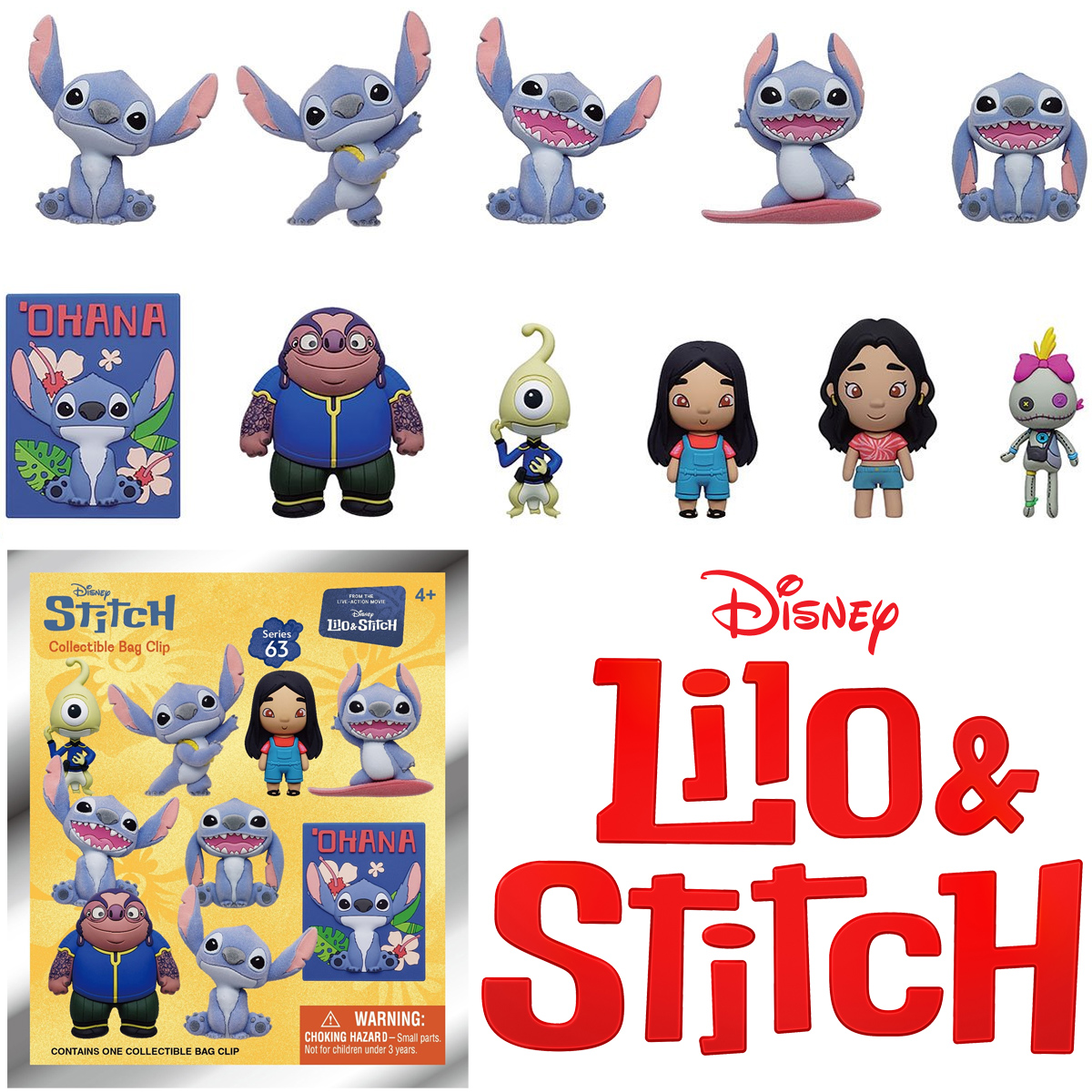 Chaveiros do Filme Lilo & Stitch “Live-Action” 3D Figural Bag Clips