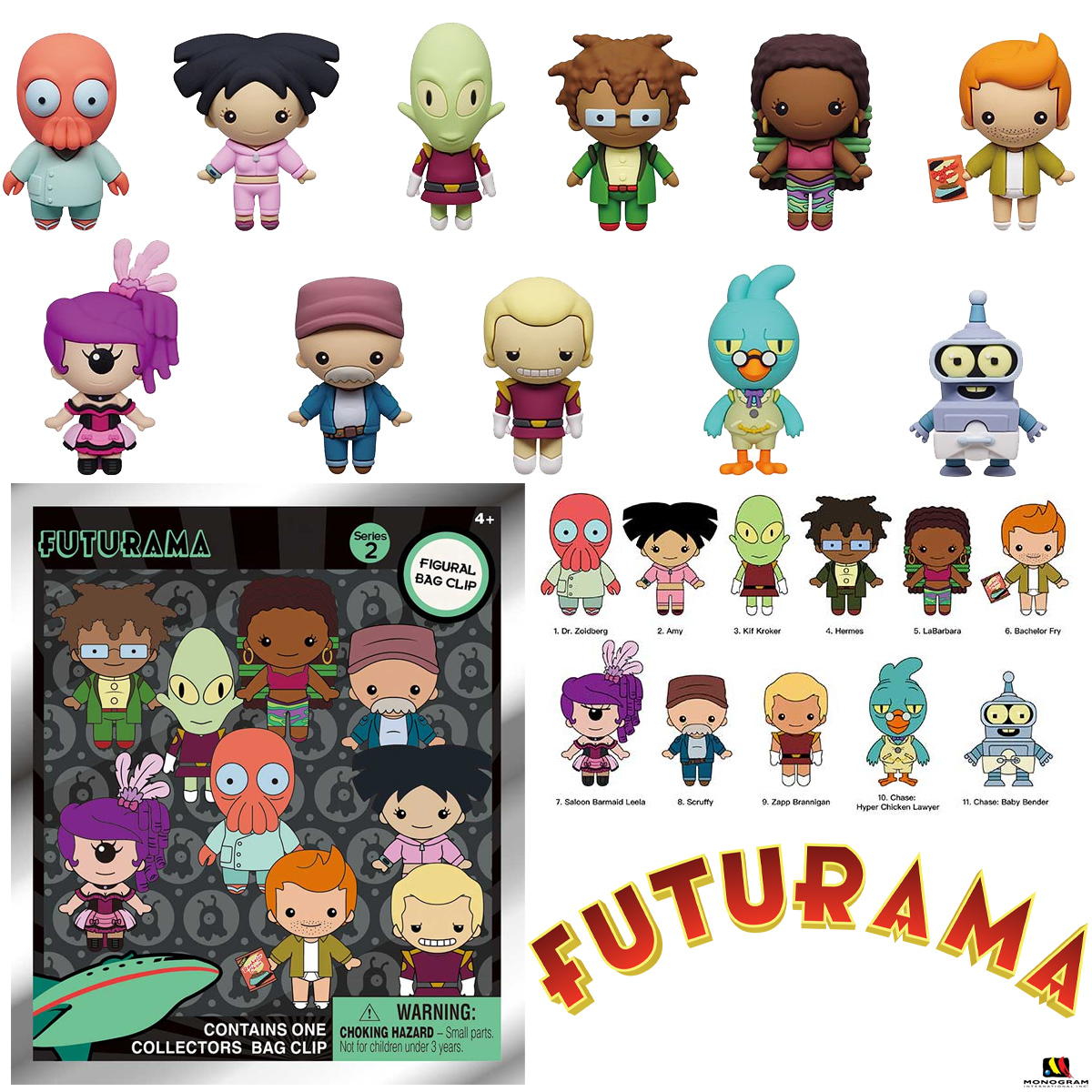 Chaveiros Futurama Série 2 3D Figural Bag Clips