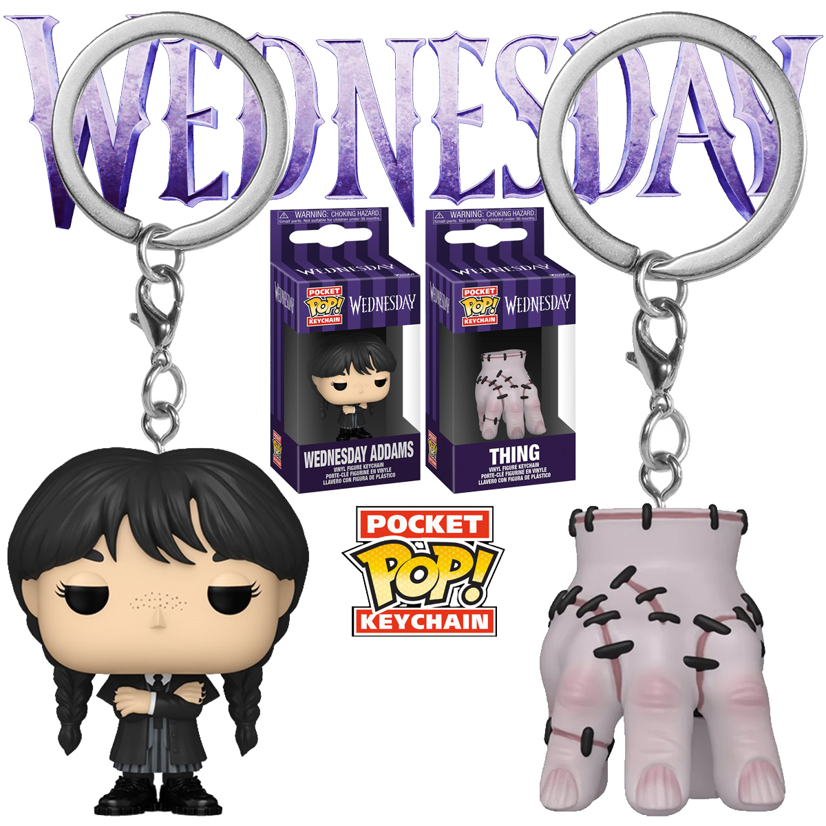 Chaveiros Wandinha e Mãozinha Funko Pocket Pop! da Série Wednesday