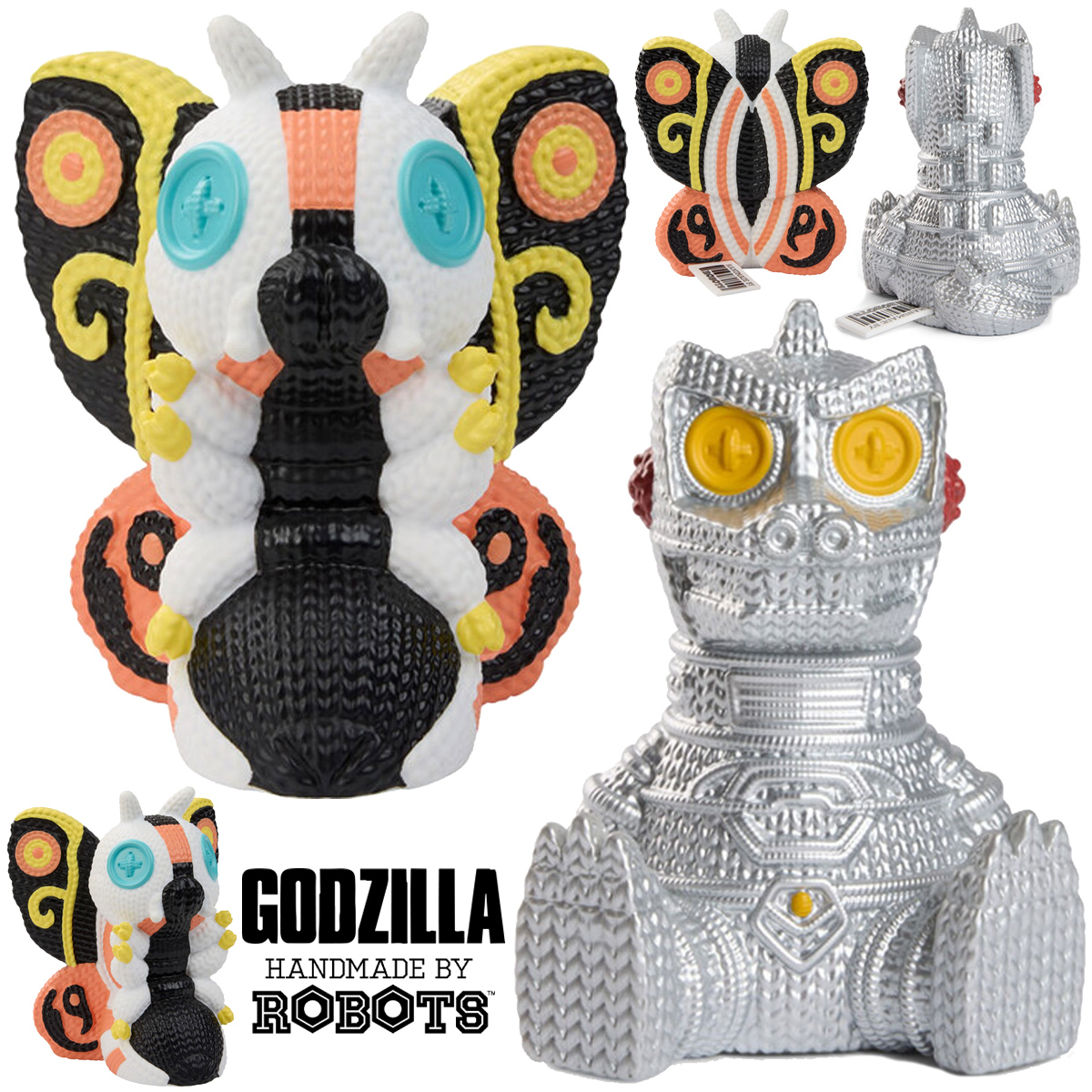 Monstros Mechagodzilla e Mothra Handmade By Robots Imitando Crochê Amigurumi (Godzilla)