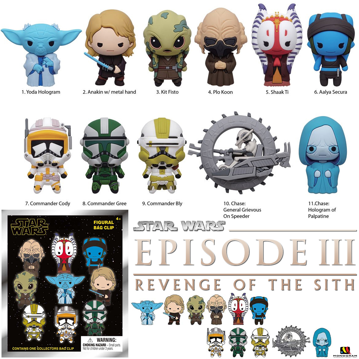 Chaveiros Star Wars Episódio III: A Vingança dos Sith 3D Figural Bag Clips