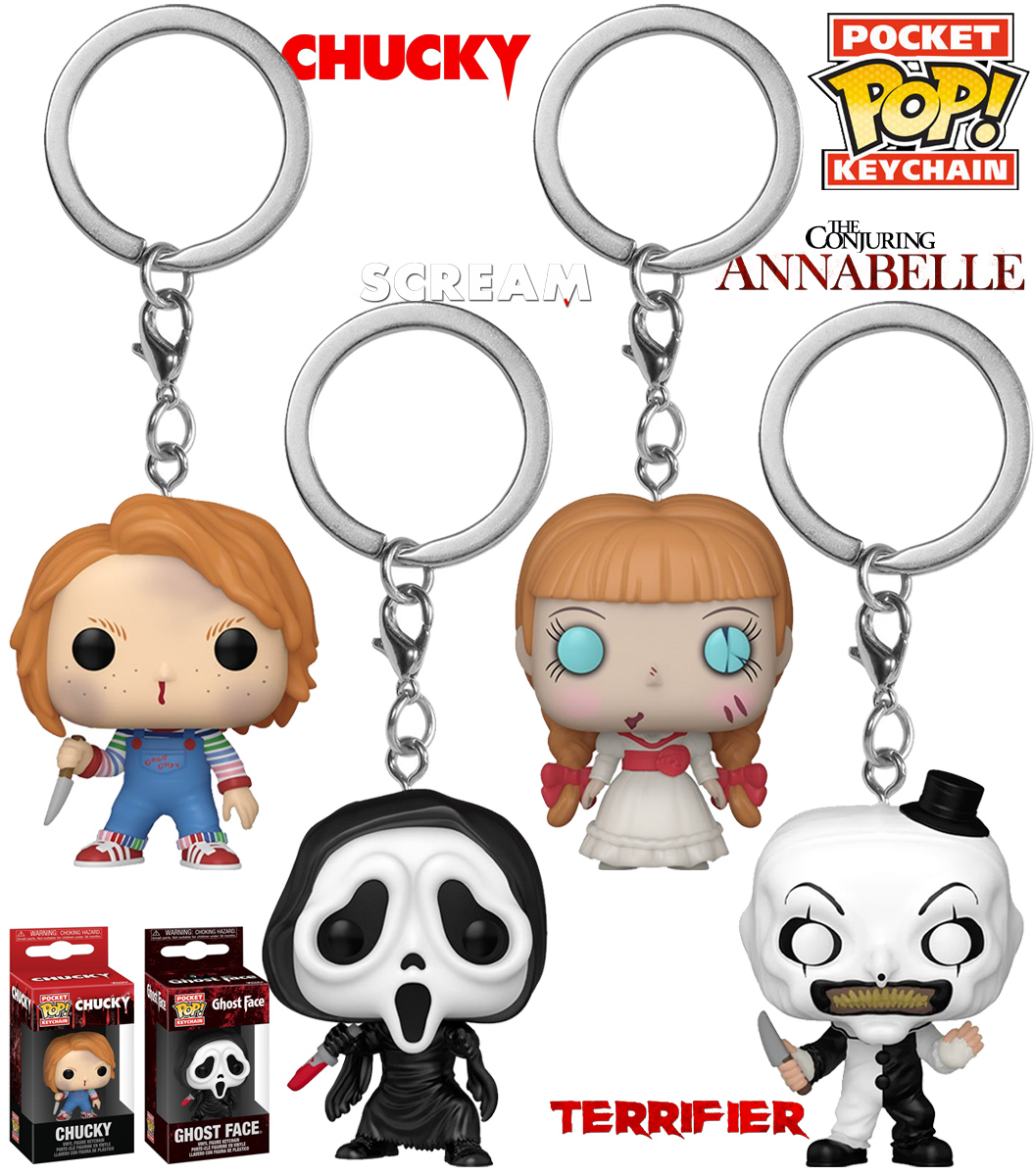 Chaveiros Funko Pocket Pop! do Terror: Chucky, Ghostface, Annabelle e o Palhaço Art