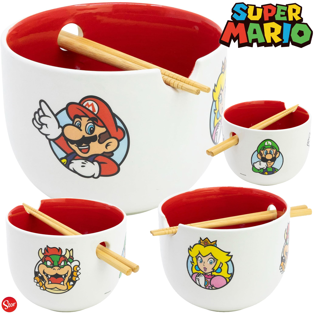 Tigela Ramen Super Mario Bros. com Luigi, Peaches e Bowser