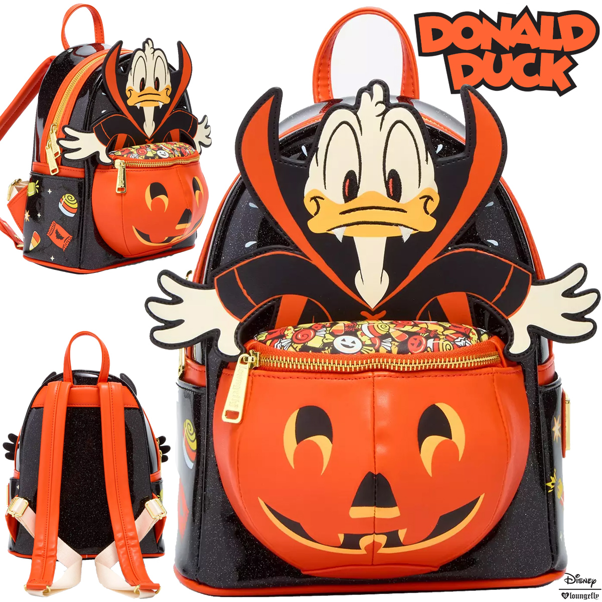 Mini-Mochila Disney Halloween: Pato Donald Fantasiado de Vampiro