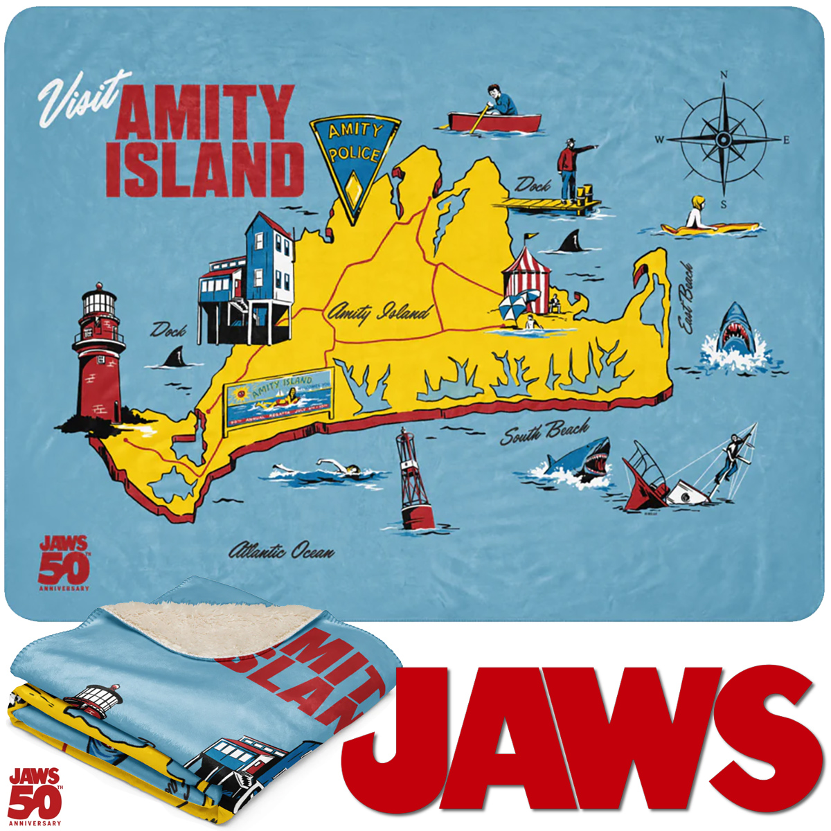 Cobertor de Lance Tubarão (Jaws) 50 Anos “Amity Island”