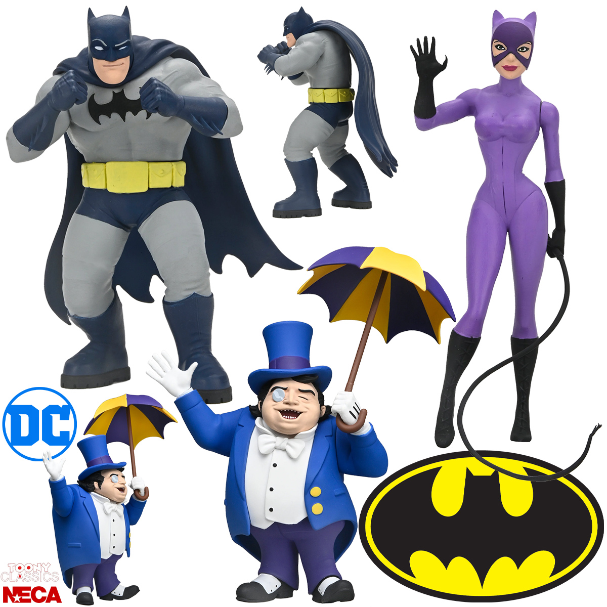 Figuras DC Comics Toony Classics: Batman, Mulher-Gato e Pinguim