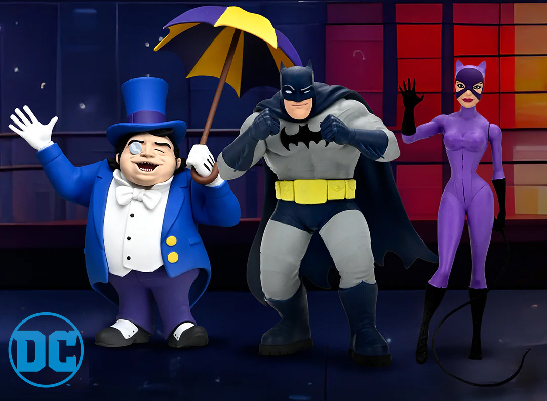 Figuras DC Comics Toony Classics: Batman, Mulher-Gato e Pinguim