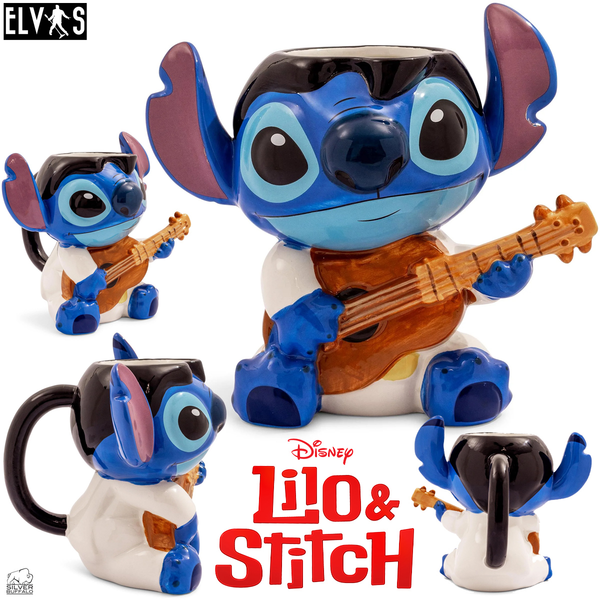 Caneca 3D Stitch Elvis “King Of Chaos” com Ukulele