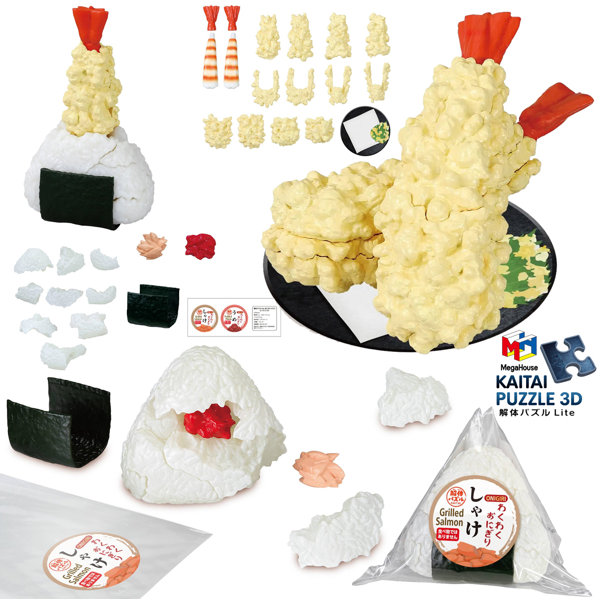 Quebra-Cabeças 3D Kaitai Puzzle: Tempurá de Camarão e Bolinho de Arroz Onigiri