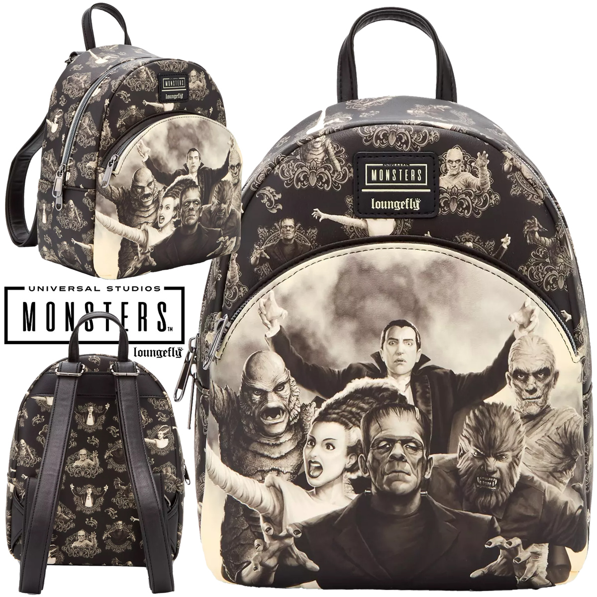 Mini-Mochila Monstros do Universal Studios em Tons de Sépia