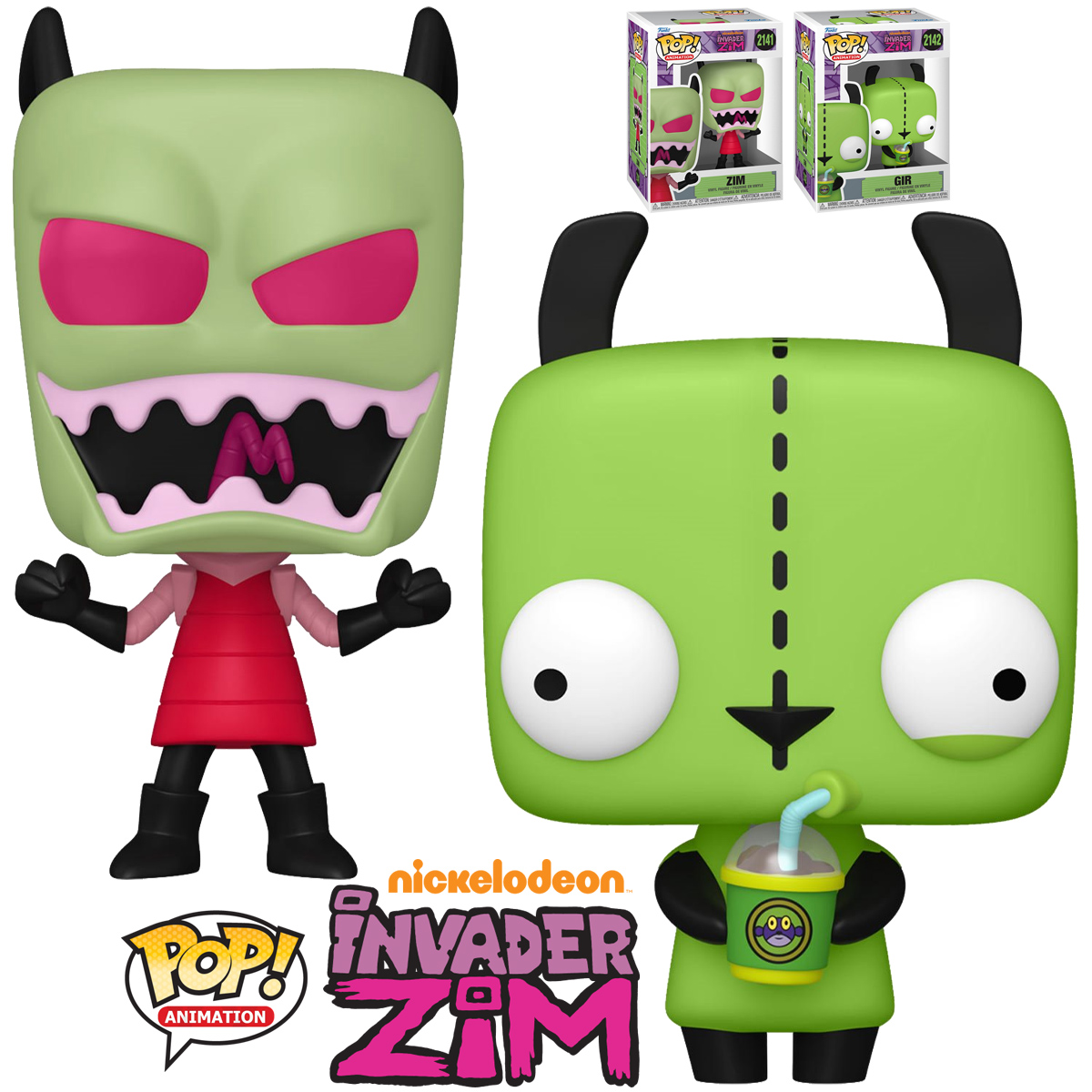 Bonecos Pop! Invader Zim e GIR (Nickelodeon)