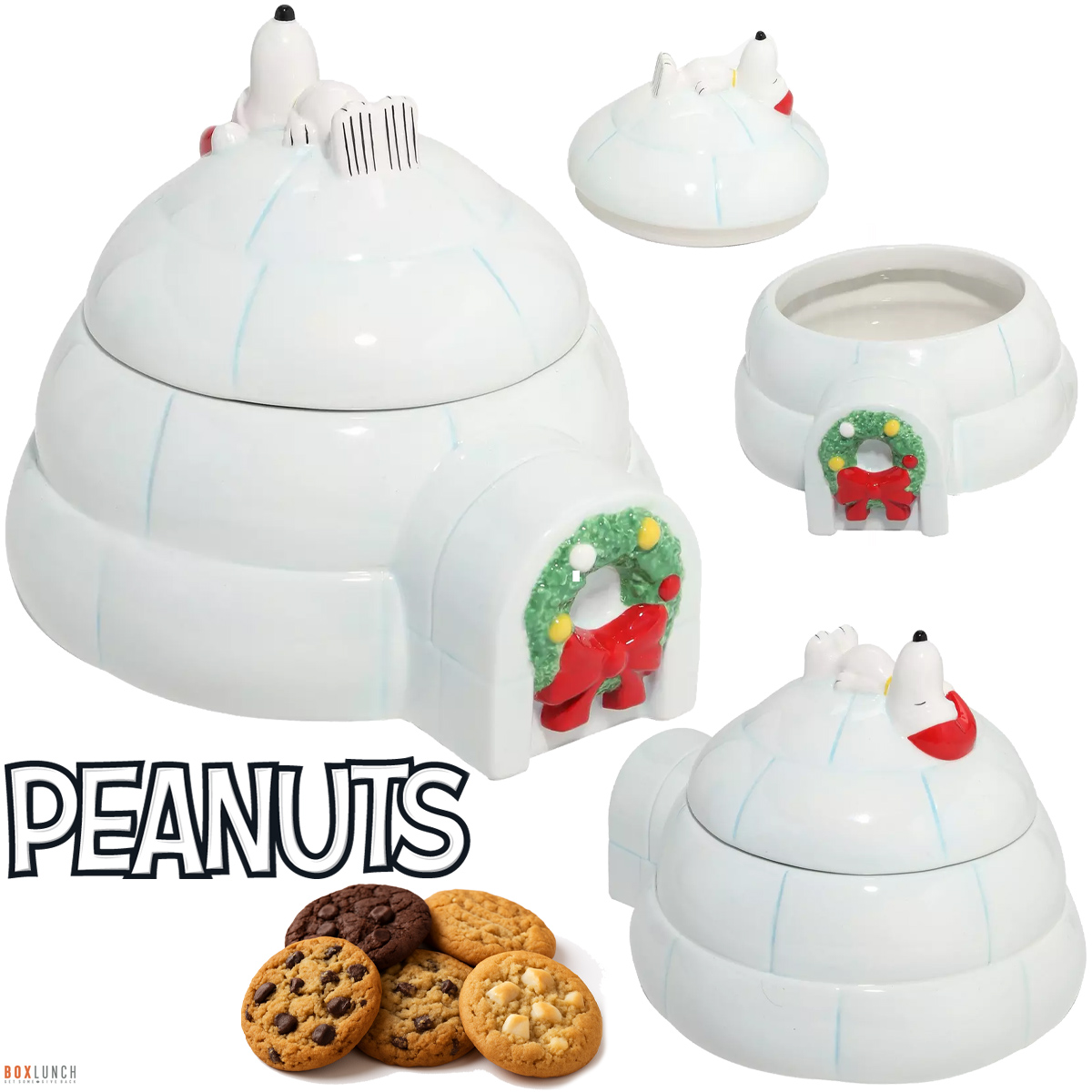 Pote de Cookies Peanuts com Snoopy Dormindo no Iglu