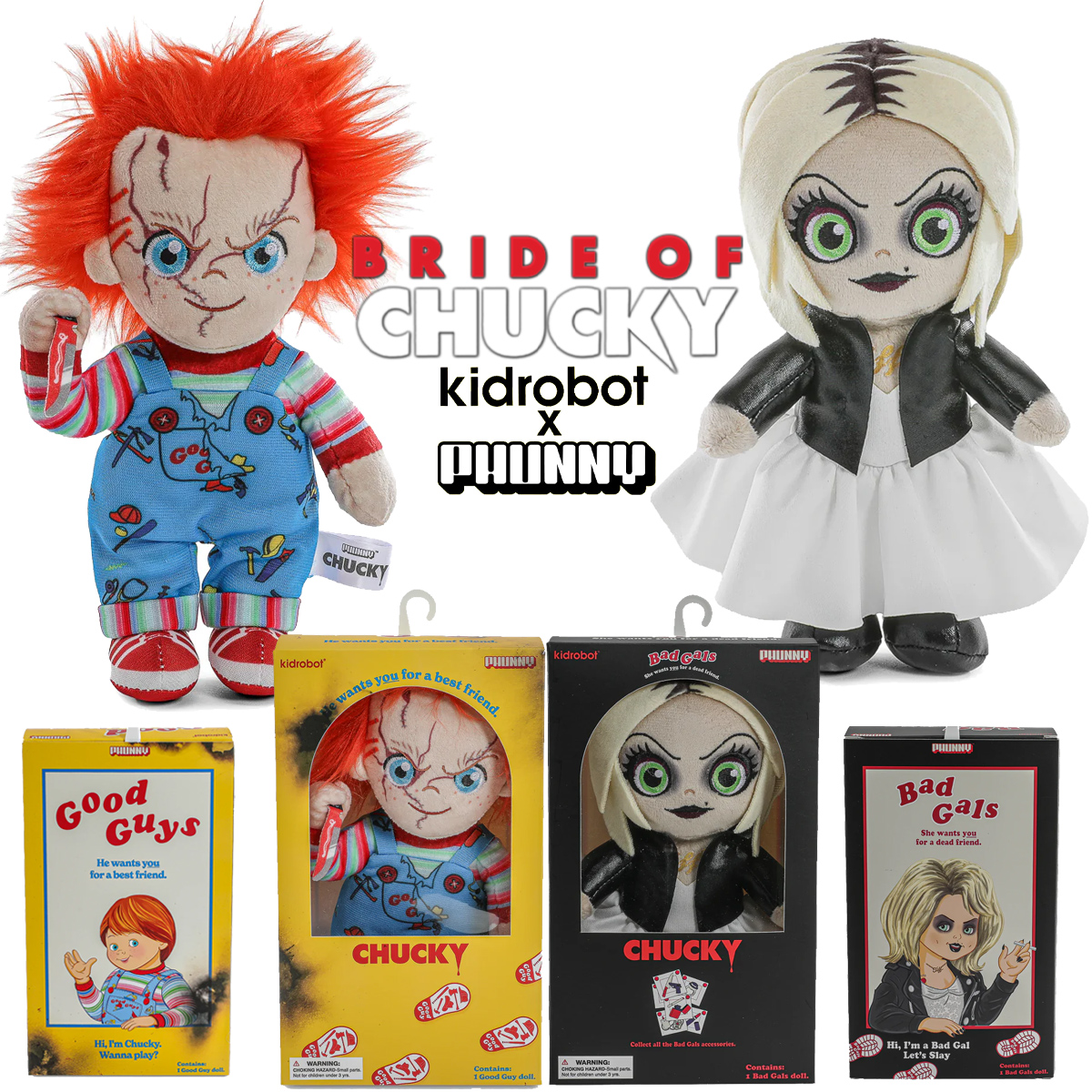Bonecos de Pelúcia Chucky e Tiffany Kidrobot Phunny