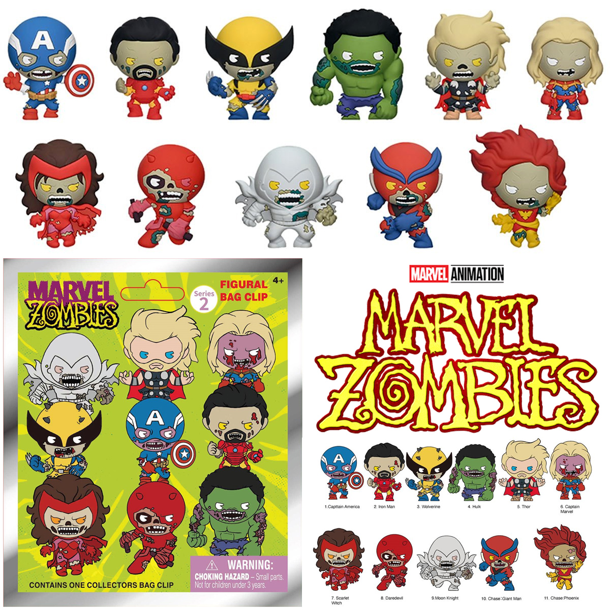 Chaveiros Zumbis da Minissérie Marvel Zombies 3D Figural Bag Clips (Blind-Bag)