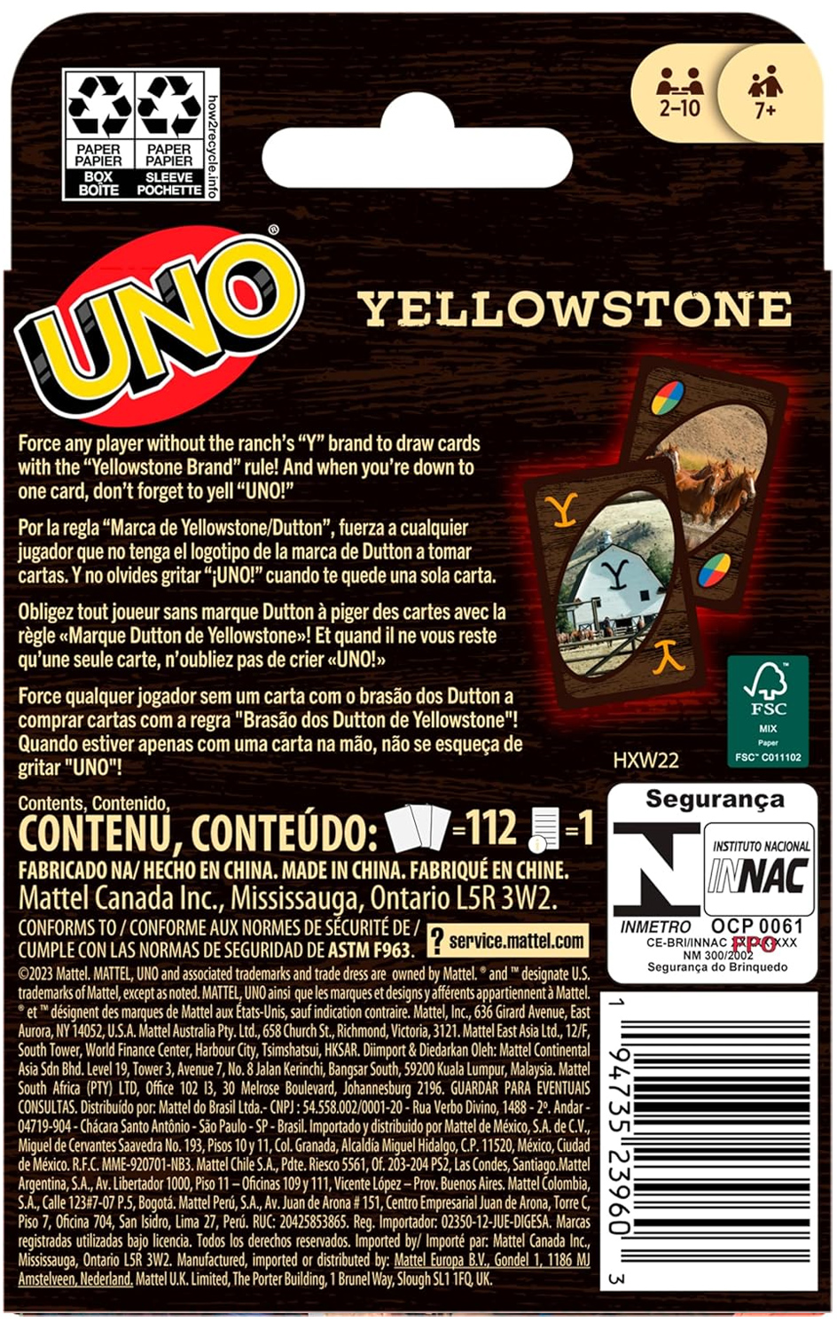 Jogo de Cartas UNO da Série Yellowstone