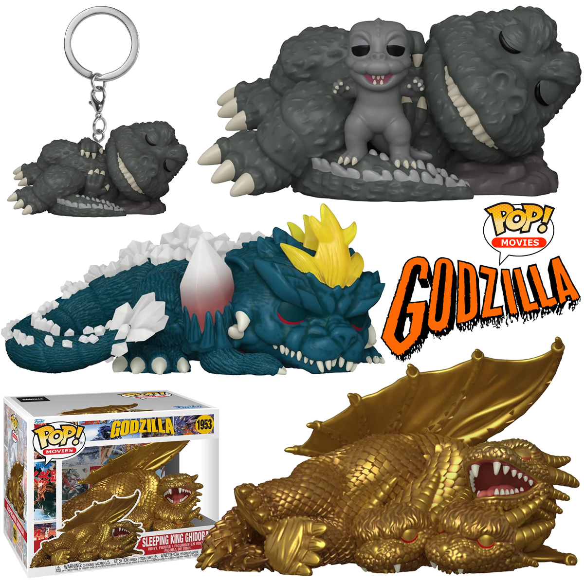 Bonecos Pop! Godzilla, SpaceGodzilla e King Ghidorah Tirando uma Soneca