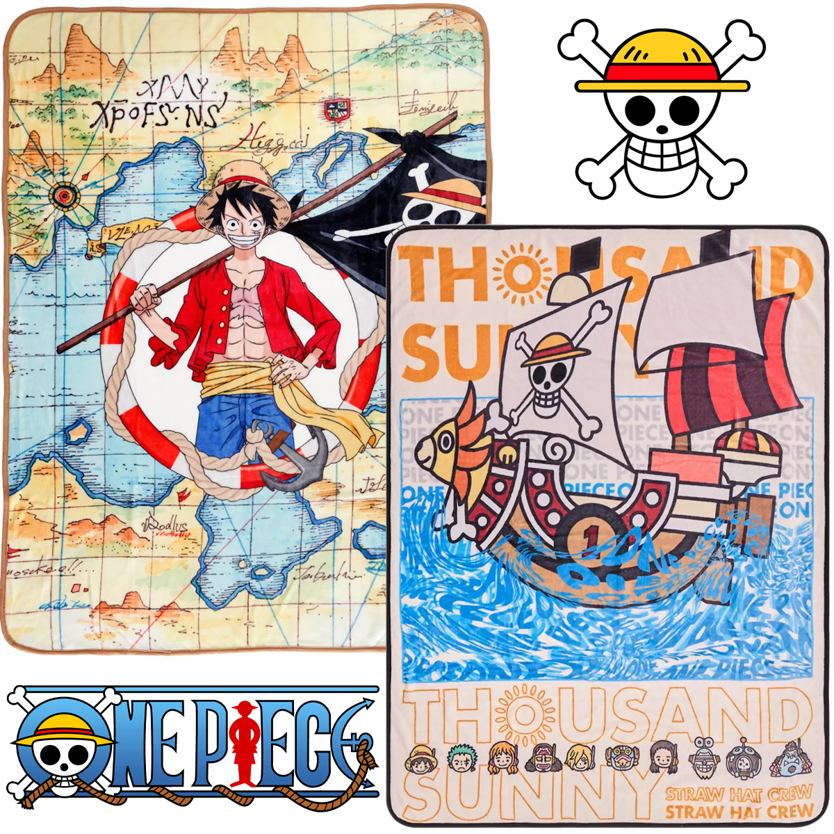Cobertores de Lance One Piece: Navio Pirata Thousand Sunny e Monkey D. Luffy
