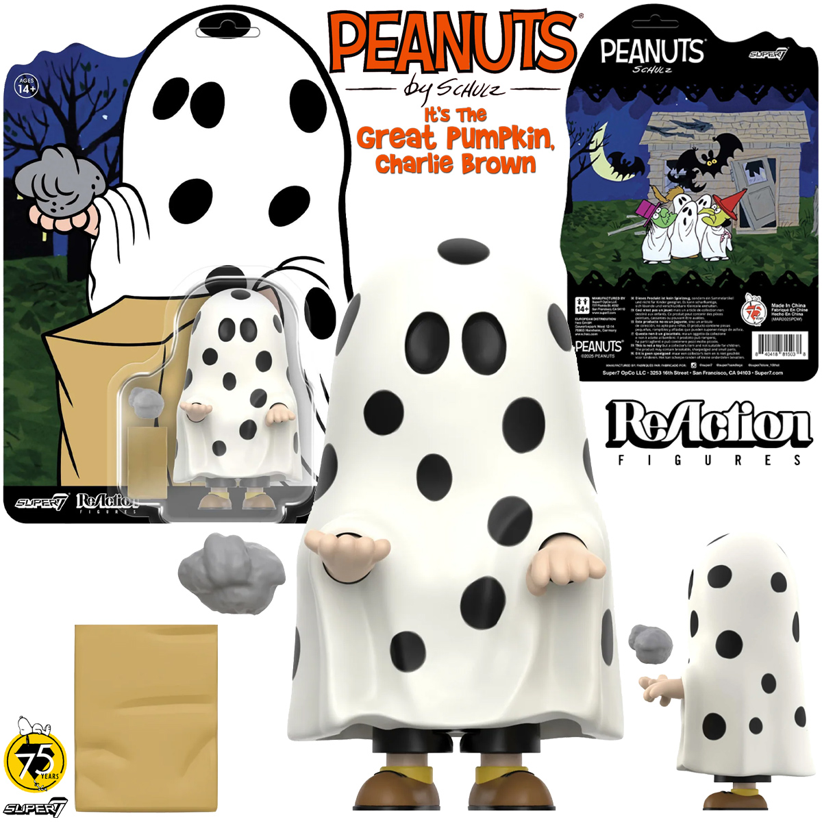 Action Figure ReAction Charlie Brown com Fantasia de Fantasma (Halloween)