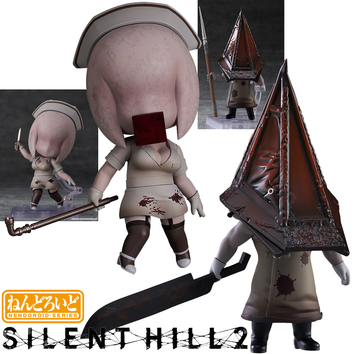 Bonecos Nendoroid Silent Hill 2 com a Enfermeira e o Cabeça de Pirâmide