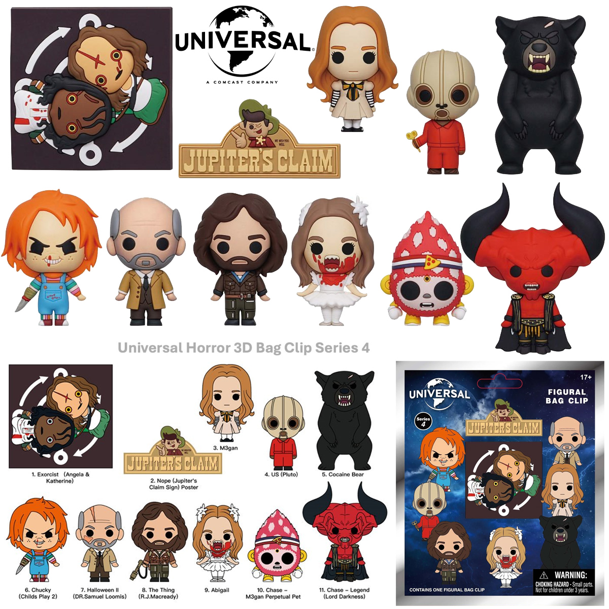 Chaveiros Universal Horror 3D Figural Bag Clips Série 4