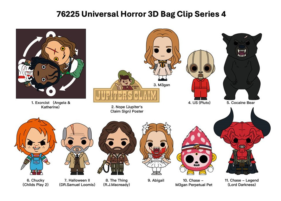 Chaveiros Universal Horror 3D Figural Bag Clips Série 4