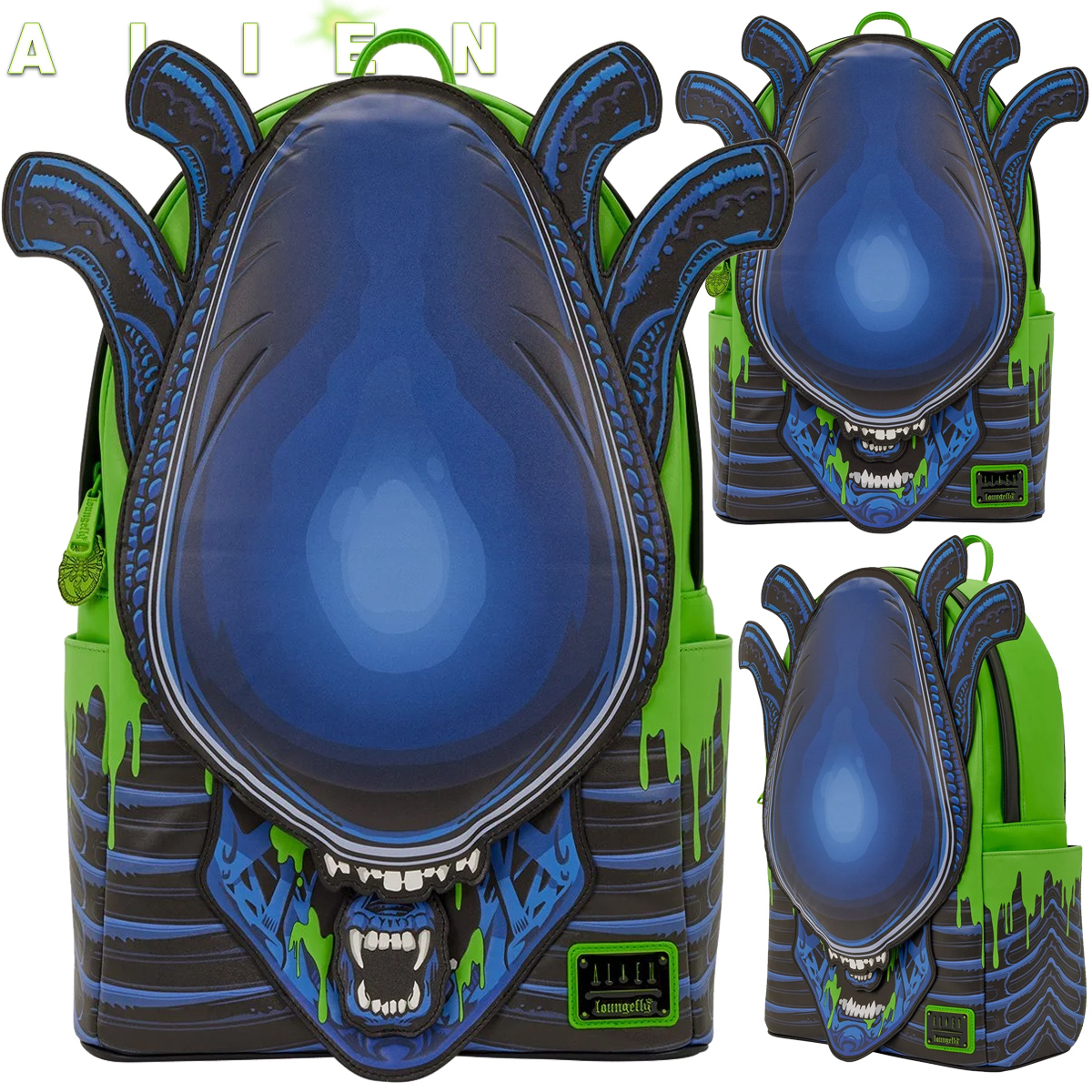 Mochila Alien Xenomorfo com Slime Verde Fosforescente