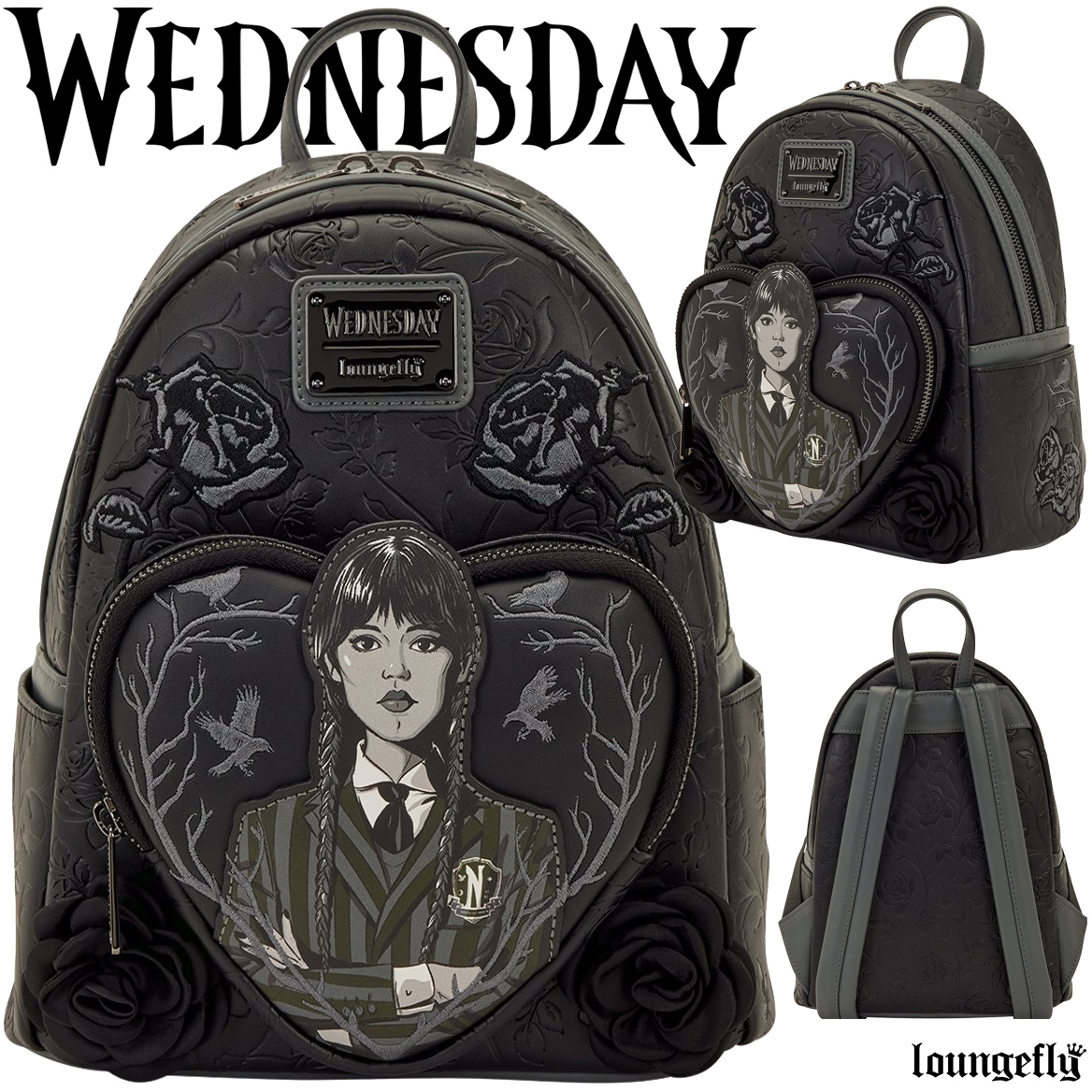 Mini-Mochila Wandinha (Wednesday) Cercada de Rosas Pretas