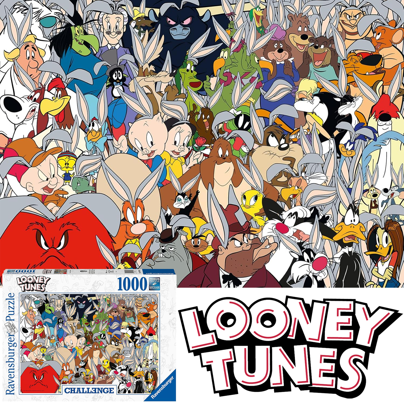 Quebra Cabeça Looney Tunes Challenge com Orelhas do Coelho Pernalonga