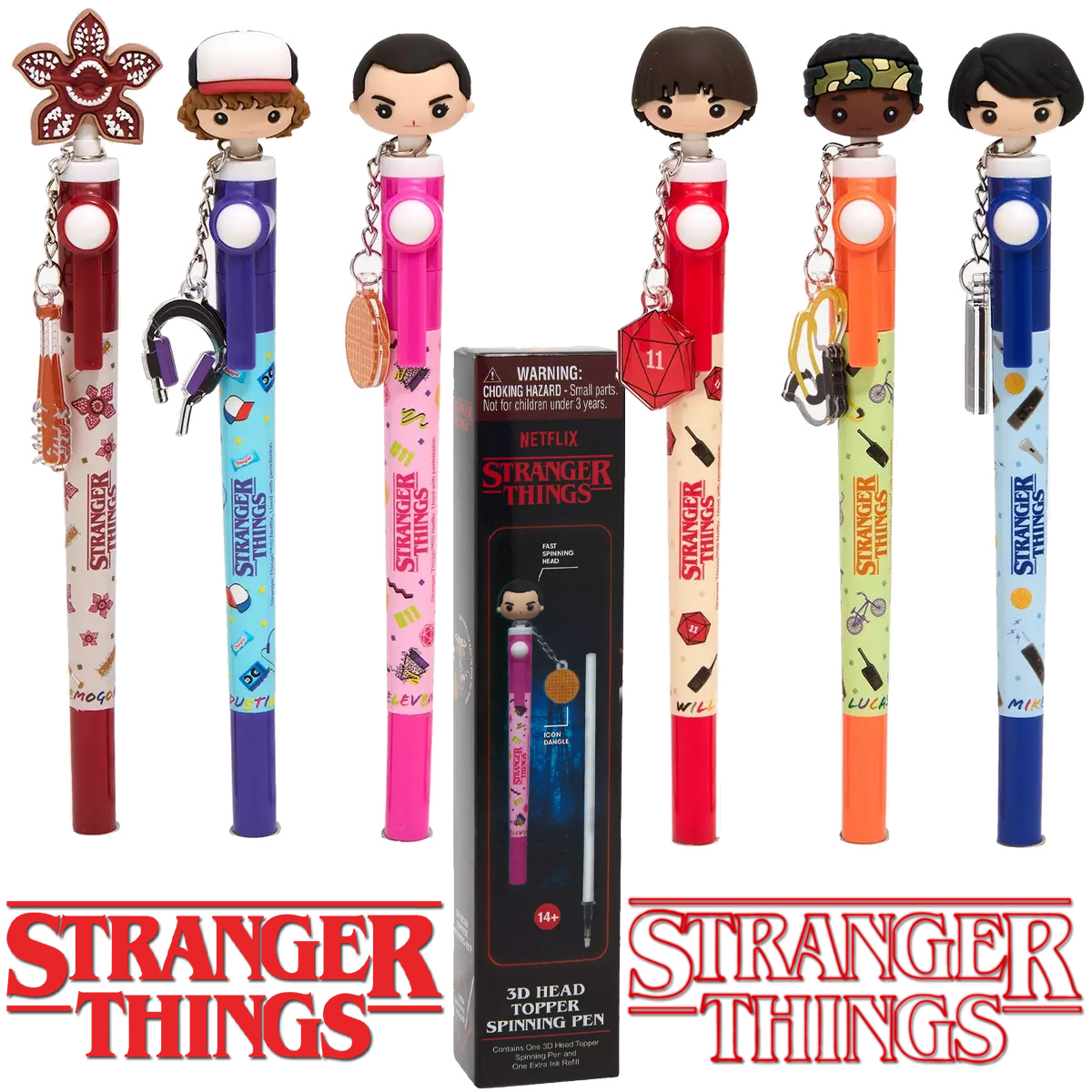 Canetas Stranger Things Spinners com Bonequinhos Giratórios
