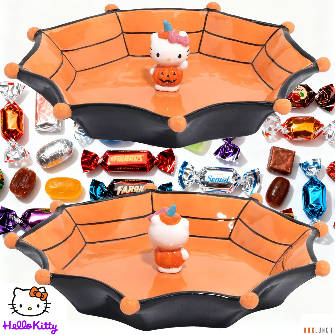 Prato Porta-Balas Halloween com a Hello Kitty Fantasiada de Abóbora