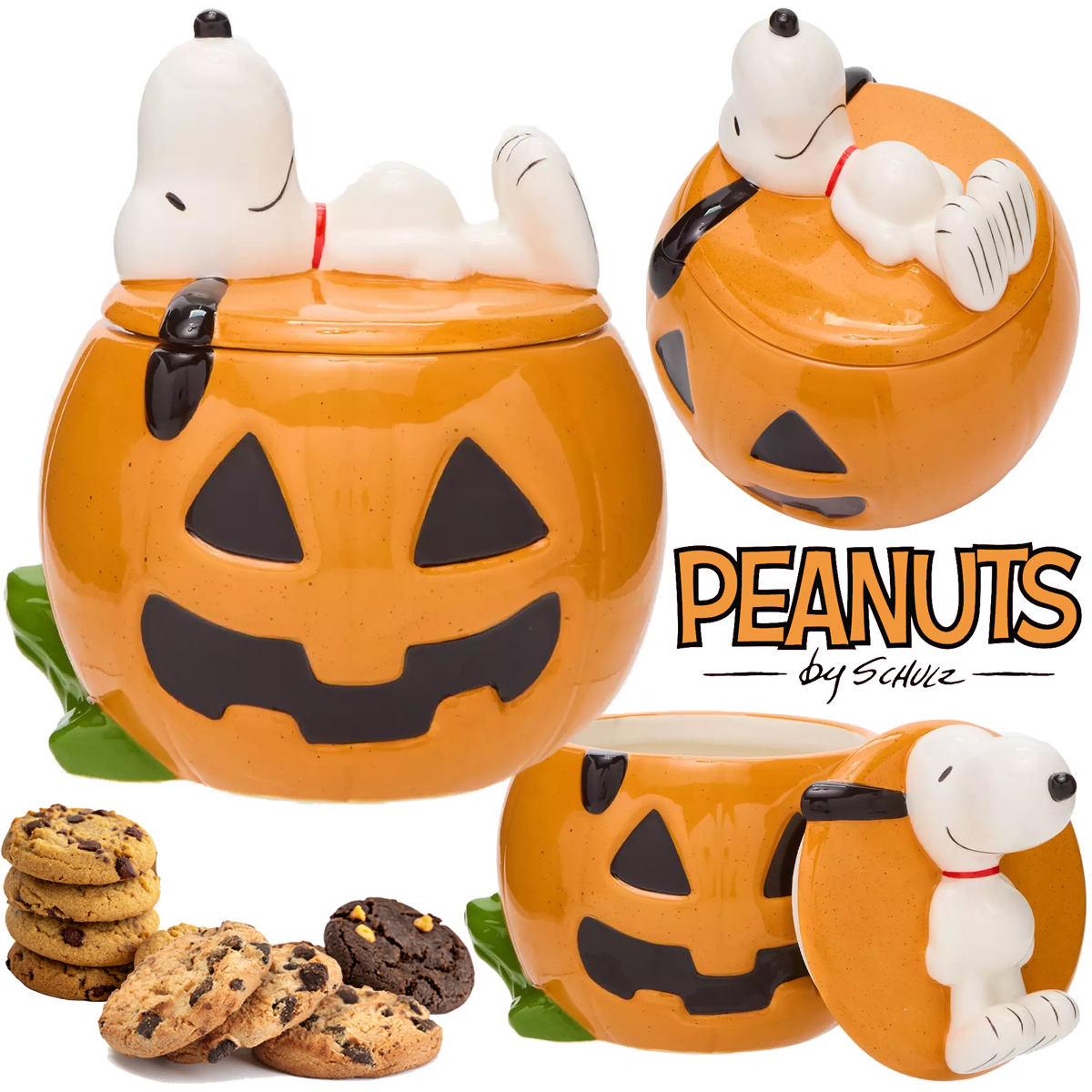 Pote de Cookies Snoopy Dormindo na Abóbora de Halloween