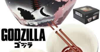 Tigela Ramen Godzilla com Monte Fuji e Flor de Sakura