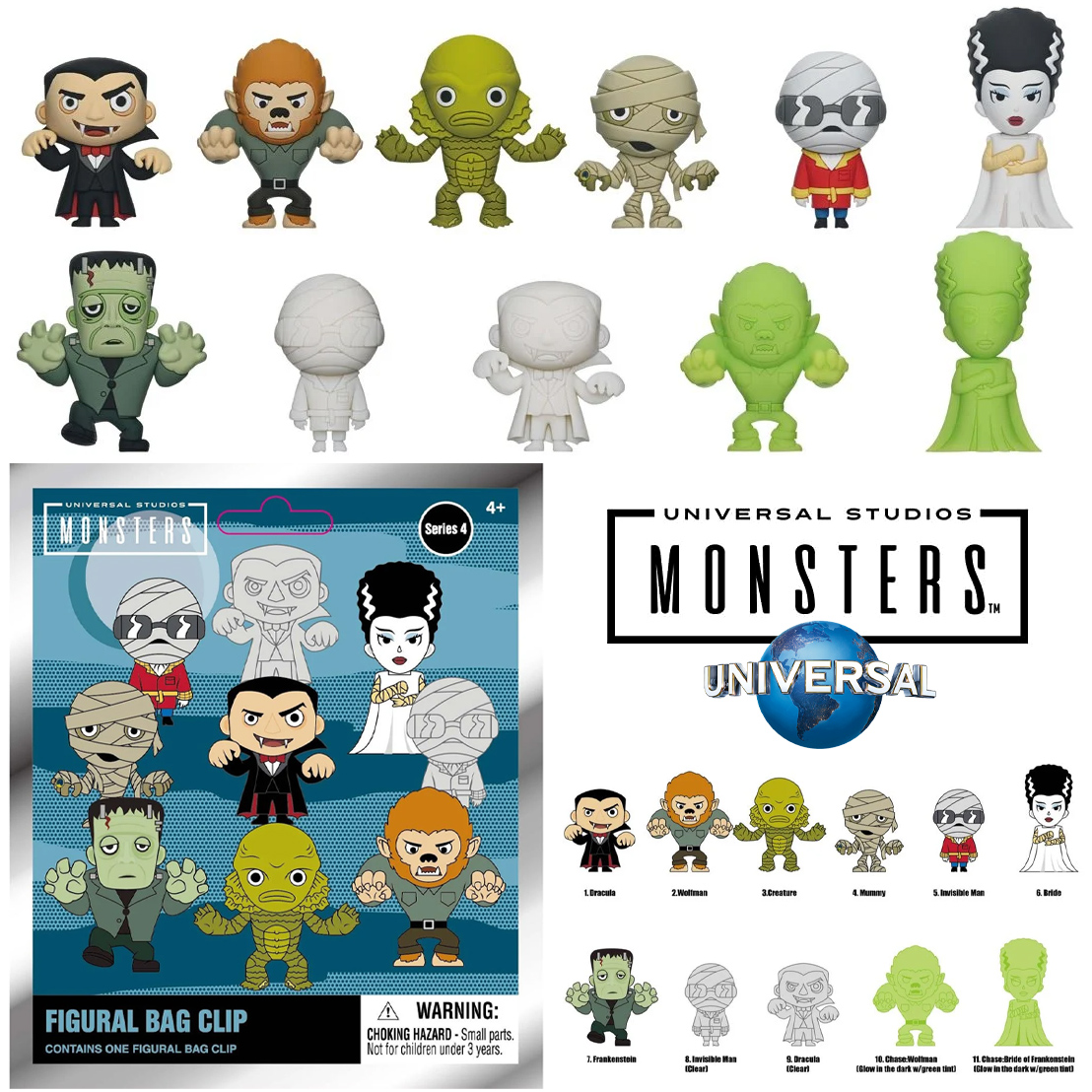 Chaveiros Monstros da Universal 3D Figural Bag Clips