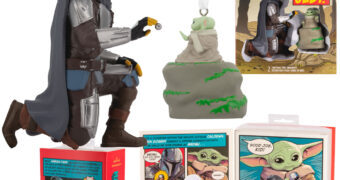 Enfeites de Natal Star Wars Mandalorian com Din Djarin e Grogu