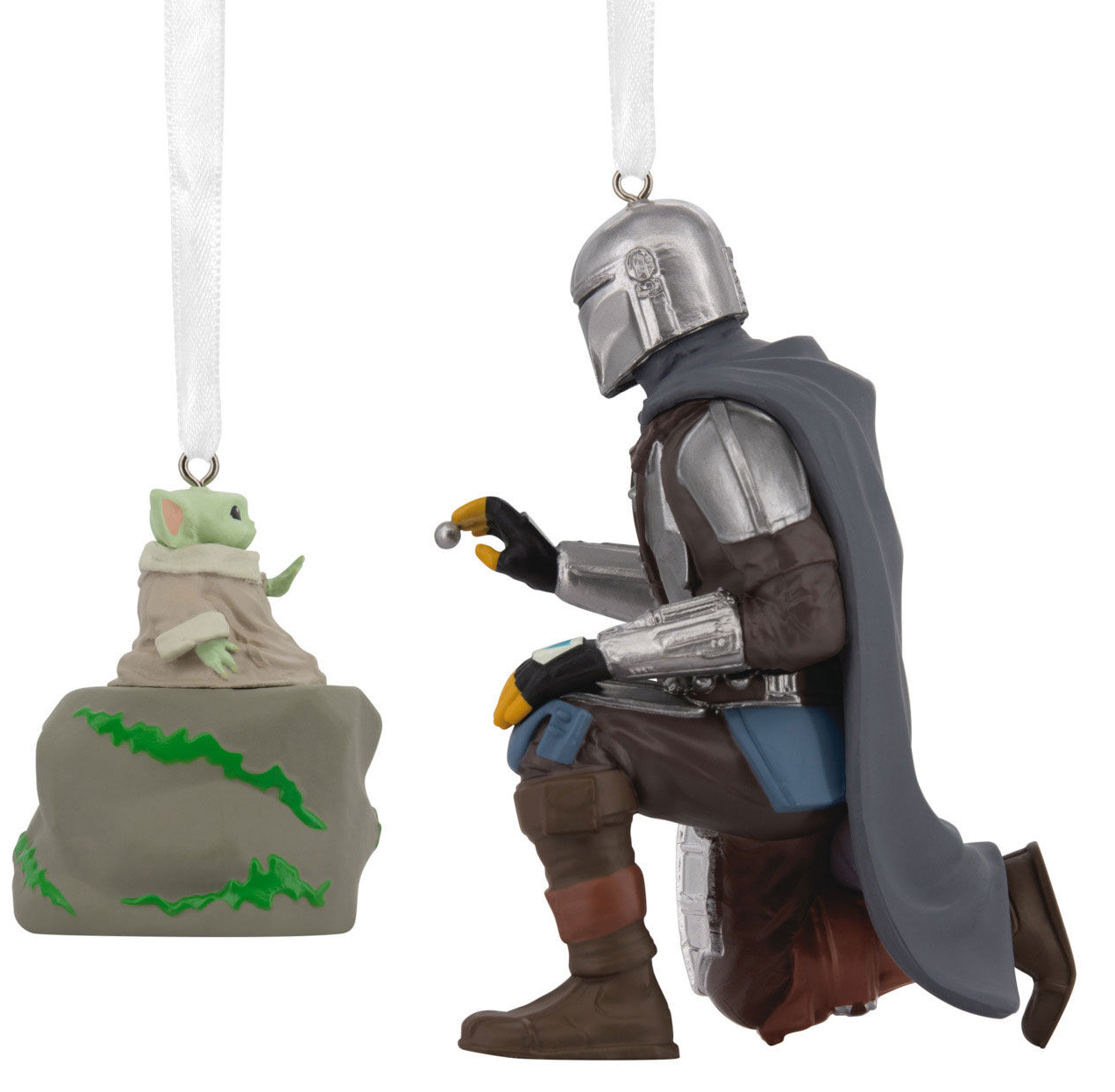 Enfeites de Natal Star Wars Mandalorian com Din Djarin e Grogu