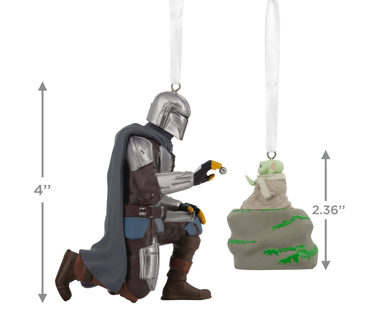 Enfeites de Natal Star Wars Mandalorian com Din Djarin e Grogu