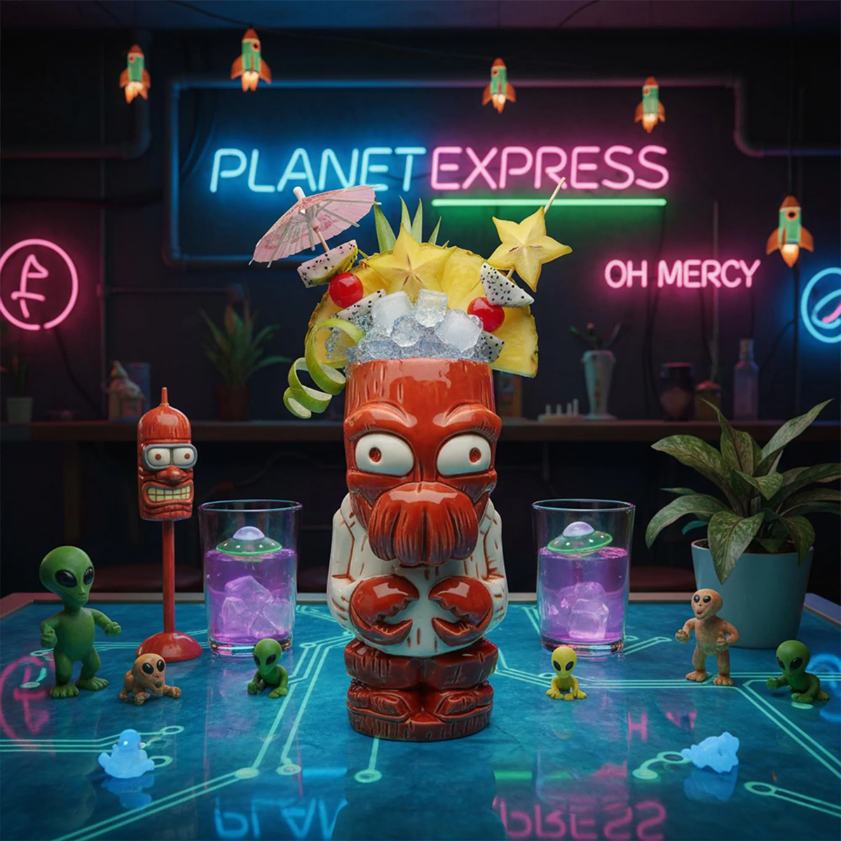 Canecas Futurama Geeki Tikis com Bender, Dr. Zoidberg e Nibbler