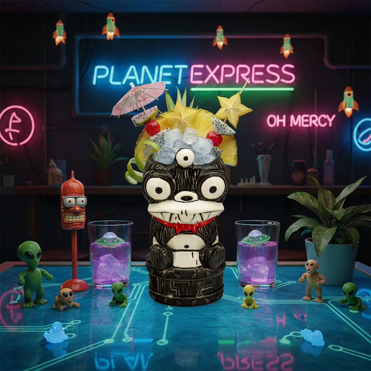 Canecas Futurama Geeki Tikis com Bender, Dr. Zoidberg e Nibbler