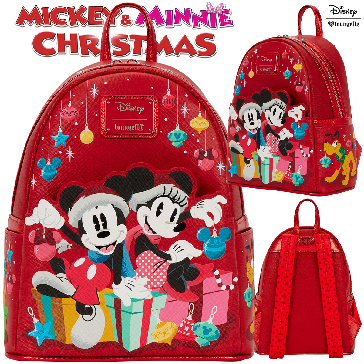 Mini-Mochila Mickey & Minnie com Presentes e Enfeites de Natal (Loungefly)