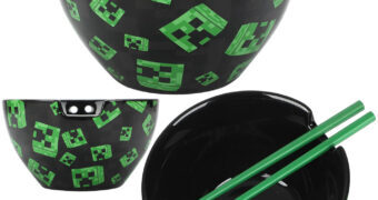 Tigela Ramem Minecraft com Creeper e Hashis de Plástico
