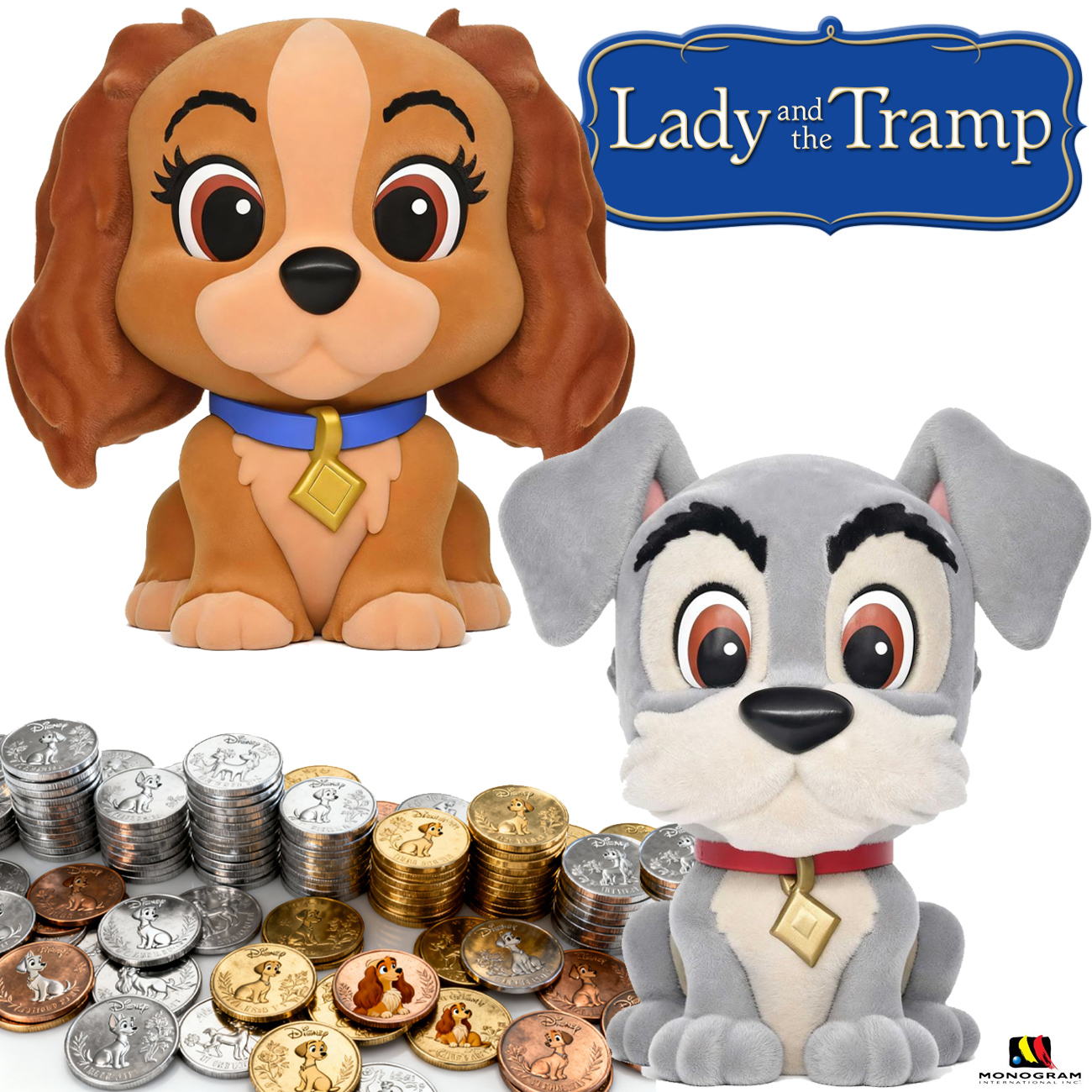 Cofres Flocados A Dama e o Vagabundo PVC Figural Bank